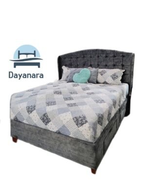 4 Box Tarima Gris Queen Capitoneado a Cuadros