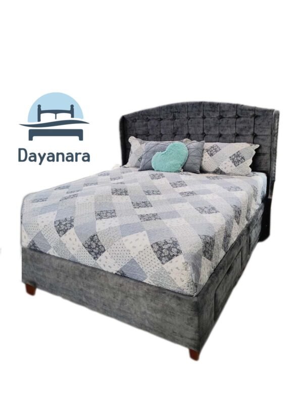 4 Box Tarima Gris Queen Capitoneado a Cuadros